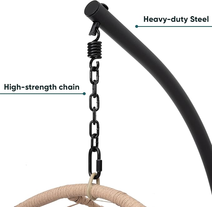 JOYBASE Hanging Egg Chair with Stand, Patio Swing Chair with Stand and Cushion, Hammock Wicker Rattan Chair for Indoor Outdoor Garden (Beige)