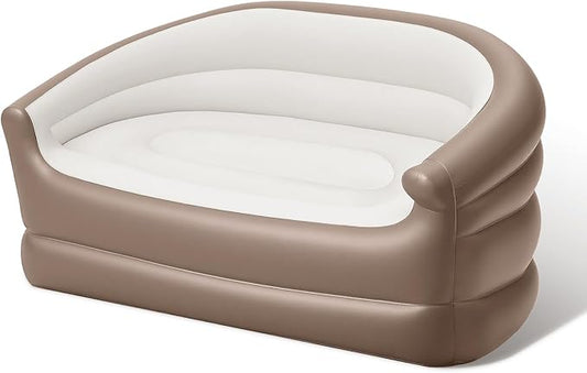 Twin Size Air Mattress Inflatable Sofa，Double Inflatable Chair for Adults-Flodable Blow Up Couch Lounger-Portable Air Sofa for Indoor Living/Tent Camping/Outdoor Activitie（Dark Brown）