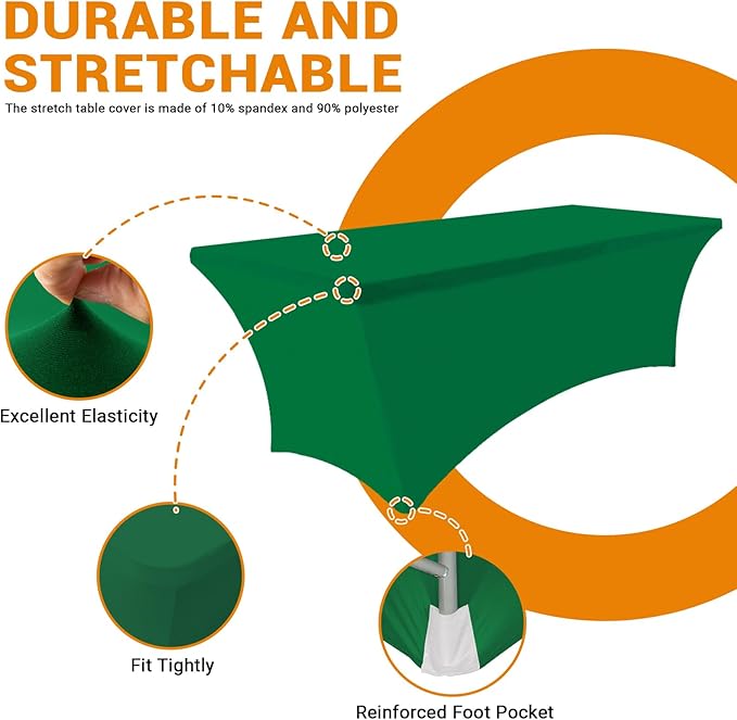 Eurmax USA Rectangular Fitted Spandex Table Covers 6ft Tablecloth Wedding Event Patio Table Decorations Stretch Table Cover for 6ft Folding Table (Emerald Green,2 Pack)