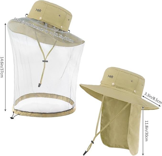 BASSDASH UPF 50+ Mosquito Sun Hat with Hidden Head Net and Neck Flap for Men Women Outdoor Fishing Hiking Camping FH16