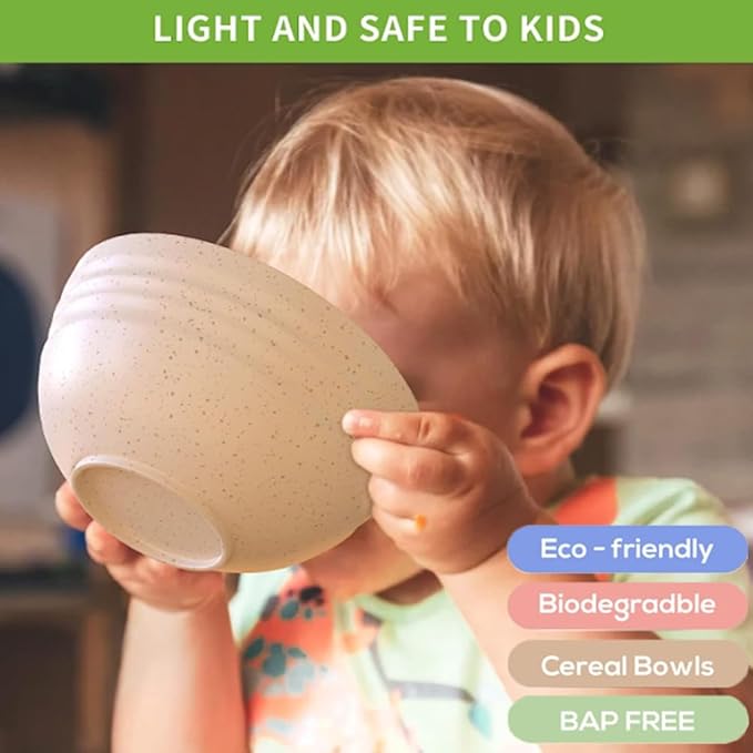 K Y KANGYUN Unbreakable Cereal Bowls - 24 oz Reusable Wheat Straw Bowl- Perfect for Serving Soup, Oatmeal, Pasta, Salad Camping, Picnic Bowls- Dishwasher & Microwave Safe - BPA Free, Sets for 4