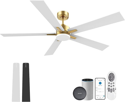 72" Large Smart Ceiling Fan with Lights Remote,Silent DC Motor,Control via Voice Alexa Google App,Outdoor Indoor Gold White Ceiling Fans for Large Modern Living Room Patio,Dimmable,5 Blades in Black
