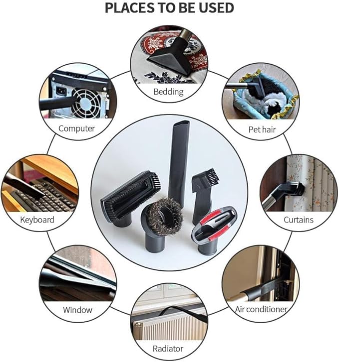 11 PCS Universal Vacuum Attachments & Brushes Kit - Hardwood Floor Vacuum Brush Head Attachment & Universal Adapter Kit Compatible with Shop Vacs 2-1/4'' 1-7/8'' 1-3/8'' 1-1/4 Inch Vacuum Accessories