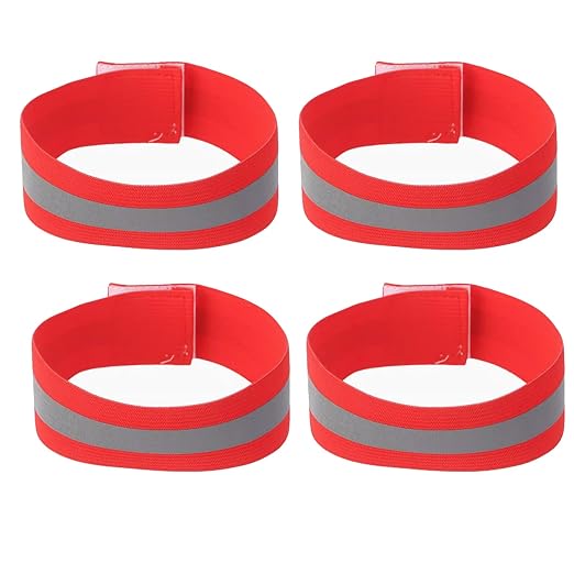 4 PCS Reflective Wrist Strap 4x1.5cm Running Safety Gear Reflective Wristbands High Visibility Bike Ankle Bands Reflector Armband Self-Adhesive Reflective Bands for Walking,Night Sports Red