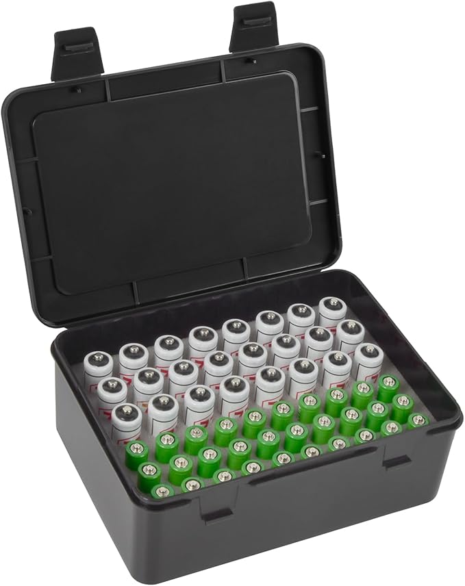 FULLCASE Battery Storage Organizer Holder Holds 54 AA AAA Batteries, Box Cases Garage Container, Home Drawer Organization Dispenser (Case Only) Black