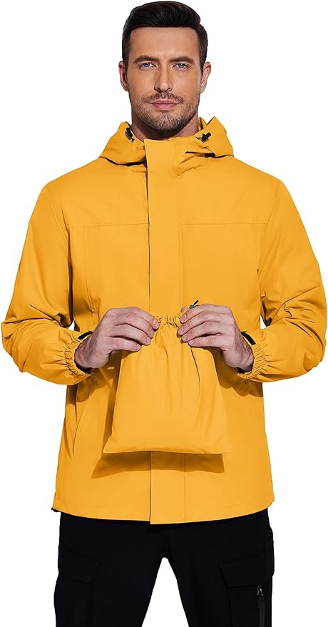 COOFANDY Men's Rain Jacket Waterproof With Hood Lightweight Packable Shell Raincoat Windbreaker For Cycling Golf Travel