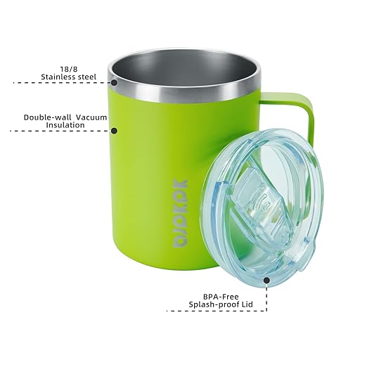BJPKPK 2 pcs Insulated Coffee Mug, 14oz Insulated Tumbler with Lid, Stainless Steel Coffee Cups with Splash Proof Lid-Green