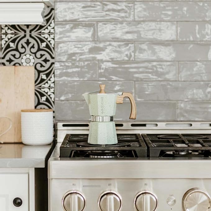 GROSCHE Milano Moka pot, Stovetop Espresso maker, Greca Coffee Maker, Stovetop coffee maker and espresso maker percolator (Mint, 6 cup)