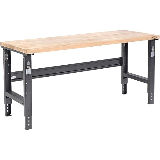 Global Industrial Adjustable Height Workbench C-Channel Leg, Maple Butcher Block Square Edge, 72"W x 30"D, Black