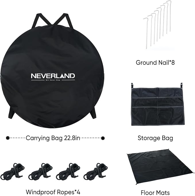 NEVERLAND Pop Up Privacy Shower Tent - Portable Changing Shower Tent, Dressing Room, Bathroom, Outdoor Rain Shelter for Camping, Hiking, Beach