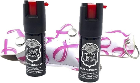 POLICE MAGNUM Mini Pepper Spray Self Defense- Max Heat Strength OC Spray- 2 Pack 1/2 Ounce Holster Keychains