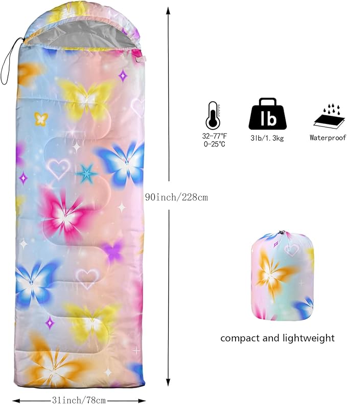 HOSIMA Dear Hunting Pattern Cold Weather Sleeping Bags for Adults,Black Light Weight Sleeping Bags for Kids Adults,WaterProof Sleeping Bags for Outdoors Hiking.