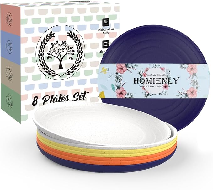 Homienly 5.7 Inch Dessert Plates Set of 8 Small Wheat Straw Plates Appetizer Plate for Kitchen Unbreakable Snack Plate for Kids, Snack, Side Dish(Classic Art Series - Mondrian)
