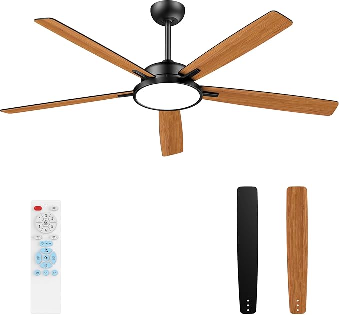 TALOYA Large Ceiling Fans with Lights and Remote, Reversible Quiet DC Motor, 6 Speeds, 3CCT, Dimmable, 62 inch Black Modern Ceiling Fan for Patios, Living room, Bedroom, Farmhouse, Indoor, Outdoor