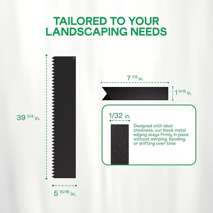 IDZO Black Metal Landscape Edging 6" H, Weather-Resistant Steel Garden Border, Flexible Lawn Barrier, Easy Installation for Flower Beds, Paths, Driveways, and Outdoor Spaces - 6 Pieces