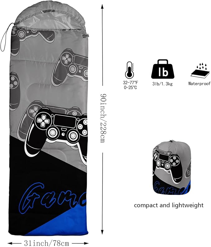 AILONEN Outer Space Astronaut Camping Sleeping Bags,Lightweight & Waterproof,3 Season Warm & Cool Weather,Cartoon Sleeping Bags for Kids,Boys Girls Travelling,Outdoors