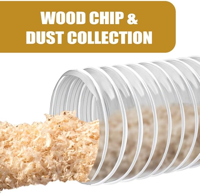 2 1/2" x 20' Dust Collection Hose - Puncture Resistant PVC With Carbon Steel Wire Coil - Flexible Clear Fume Hose for Collectors