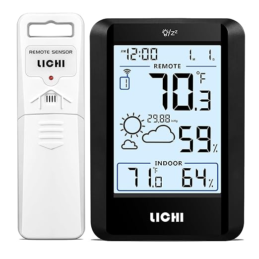 Indoor Outdoor Thermometer Wireless Weather Station Inside Outside Thermometers Hygrometer Monitor,with 330ft Range Remote Sensor, Battery Powered Backlight Display