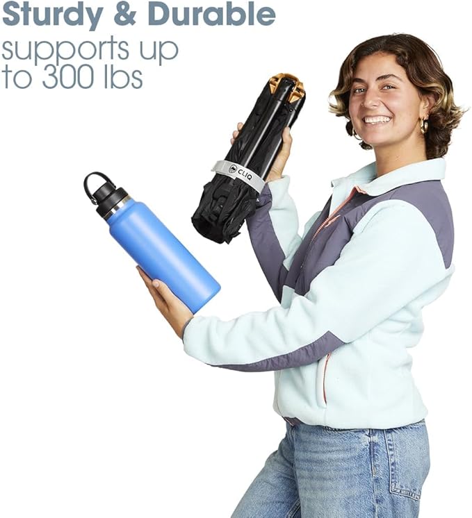 CLIQ Portable Chair Version 1.0 - Lightweight Folding Chair for Camping - Supports 300 Lbs - Perfect for Outdoor Adventures - Black Bundle