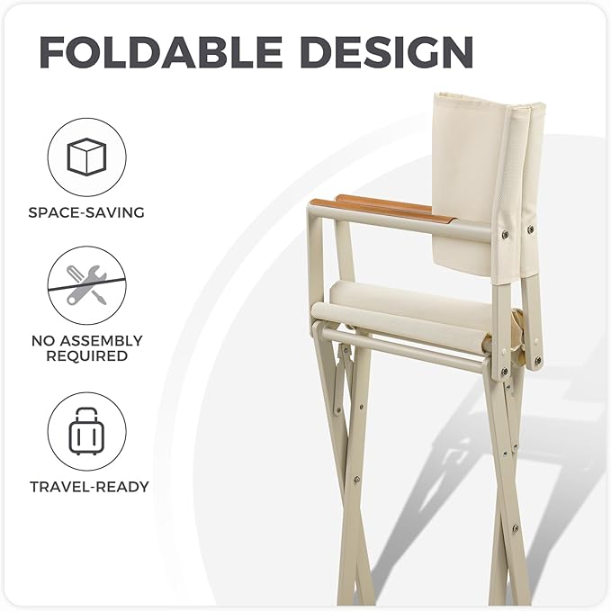 Grand patio Extra-Wide 6-Pack Directors Chairs, Folding Dining Chair Set of 6 with Sling and Woodgrain Armrests, Outdoor, Apricot