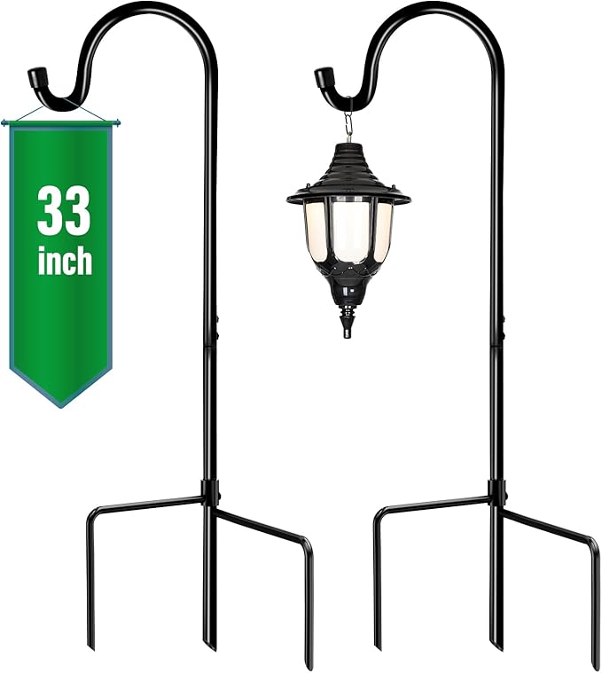 GOFORWILD Shepherd Hook 2 Pack Black, 33 inches Tall, Made of Premium Metal for Garden Decor, Plant Hanger, Lantern Hook, Solar Light Hanging, 7011