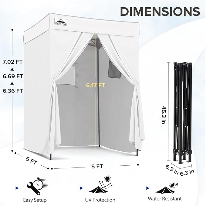 EAGLE PEAK Flex Compact 5x5 Pop-up Canopy Changing Room, Portable Privacy Dressing Room for Indoor Fashion Photoshoots, Camping, or Pool, White