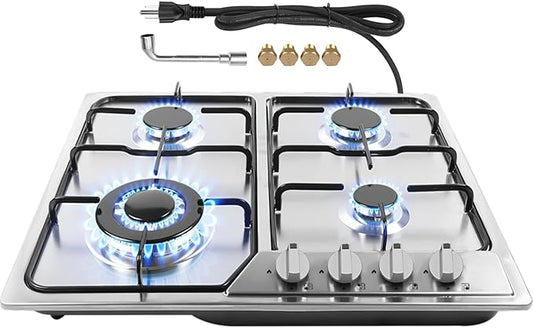 Gas Stove Top 4 Burner, 23 Inch Gas Cooktop for NG/LPG Convertible, Stainless Steel Gas Stove with Thermocouple Protection for Outdoor Kitchen, Camping, Total 27400BTU