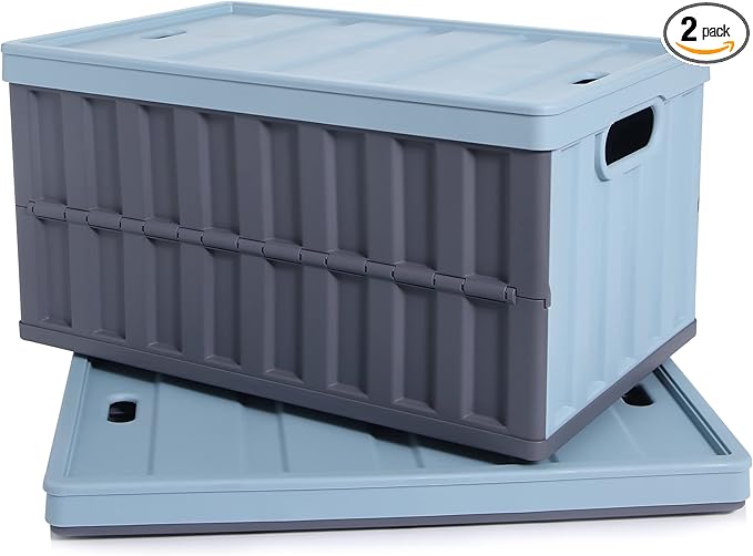 Citylife 64L Collapsible Storage Bins with Lids Plastic Storage Containers for Organizing Stackable Storage Box Large Heavy Duty Utility Crates, 2 Packs