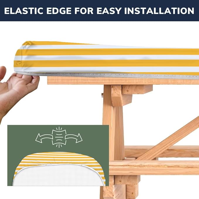 CAPSCEOLL Elastic Picnic Table Cover with Bench Covers 5Ft Waterproof Fitted Picnic Table Cover Cloths for Outdoors Camping Tablecloth with Drawstring Bag, 60X30in, Orange White