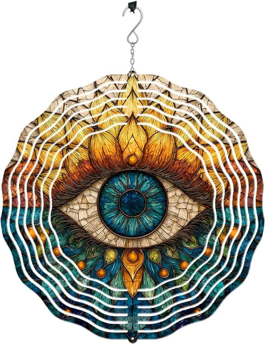 3D Wind Spinner for Garden - 10inch Stainless Steel with Double-Sided UV Printing | High-Resolution Images | Weather-Resistant Outdoor Spinning Decor for Patio, Yard & Gifts (Eye)