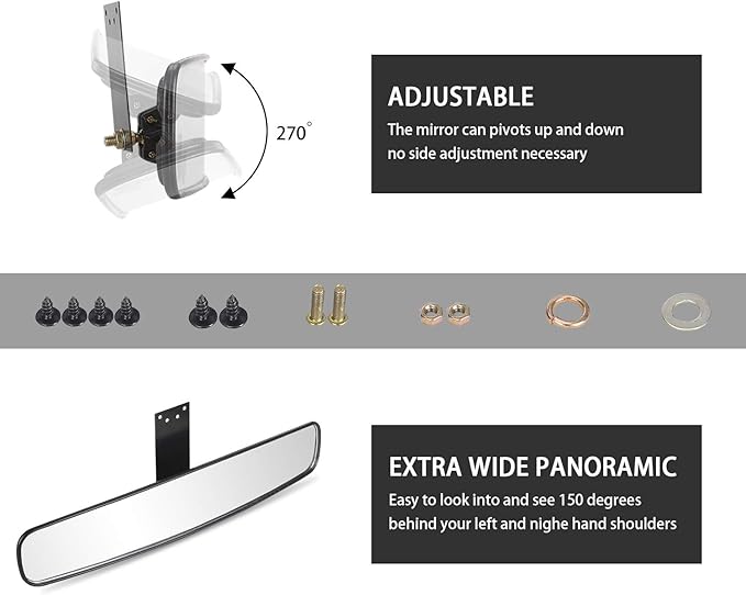 10L0L Panoramic Convex Golf Cart Mirror for Yamaha, EZGO, Club Car, Golf Cart Rear View Mirror