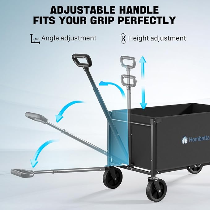 Collapsible Wagon, Heavy Duty Wagons Carts Foldable with Wheels, 150L Utility Wagon with 360LBS Capacity Wagon Cart with Wheels Foldable for Shopping, Groceries, Camping, Sports, Beach, Black