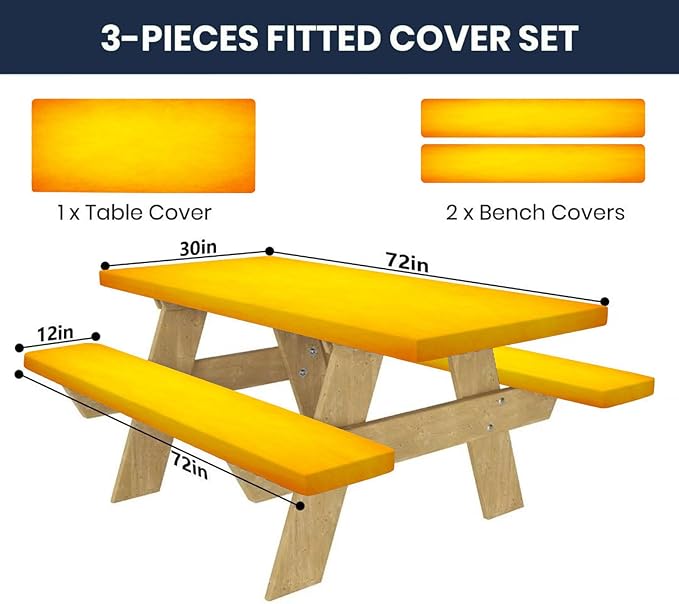 CAPSCEOLL Fitted Picnic Table Cover with Bench Covers with Elastic 6Ft Waterproof Camping Picnic Table Cover Cloths for Outdoors Camping Tablecloth with Drawstring Bag, 72X30in, Fall Yellow