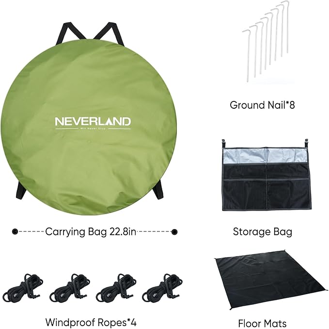 NEVERLAND Pop Up Privacy Shower Tent - Portable Changing Shower Tent, Dressing Room, Bathroom, Outdoor Rain Shelter for Camping, Hiking, Beach