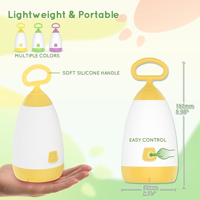 Kids Camping Lantern & Night Light Battery Powered, 360° Eye-Safe Light (AAA Included), IPX4 Waterproof with RGB Modes Portable for Outdoor, Emergency & Bedtime, Gift for Children (Yellow)