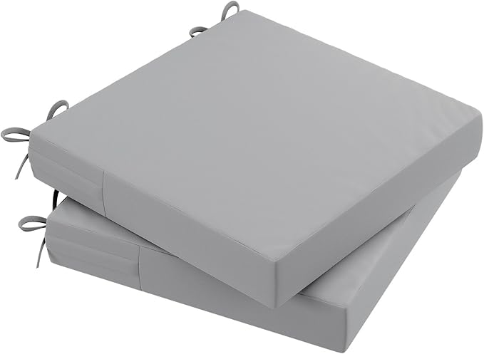 AAAAAcessories Outdoor Seat Cushions for Chairs, Waterproof, Fade-Resistant Patio Furniture Replacement Cushions, 20" x 20" x 3", Set of 2, Gray