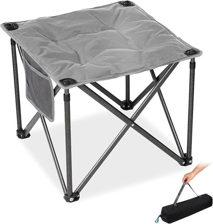 FUNDANGO Folding Camping Stool, 18.1 Inch Oversized Foot Stools 400 Lbs Heavy Duty Portable Padded Seat Anti-Slip Foots & Carry Bag for Fishing Outdoor Lawn Travel (Grey)