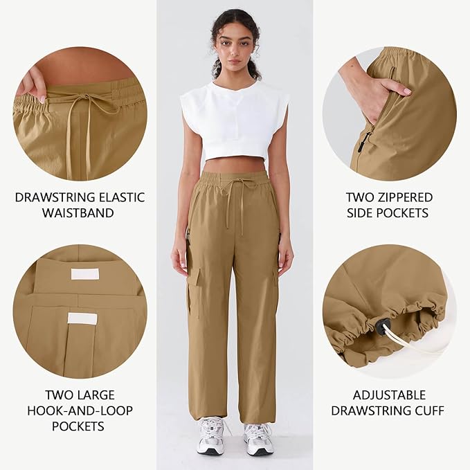 Hiking Pants Women Lightweight Cargo Pants Quick Dry Water Resistant Outdoor Travel Pants with Zipper Pockets