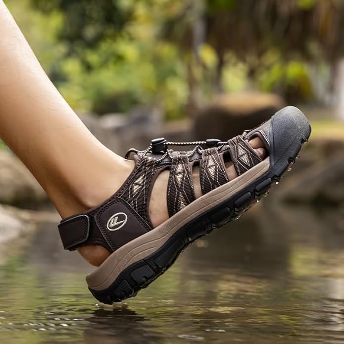FLARUT Men's Athletic Sandals - Closed Toe Sport Hiking & Outdoor Walking Water Sandals with Anti-Slip Cushioning and Breathable Mesh