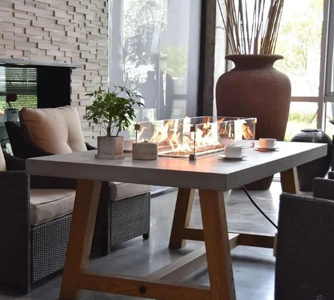 Elementi | Sonoma Gas Fire Pit Cast Concrete Rectangular Dining Fire Table, Outdoor Fire Pit Electronic Ignition | Canvas Cover, Lava Rock Included | Propane Gas