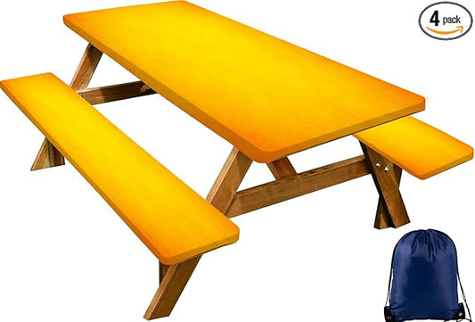 CAPSCEOLL Fitted Picnic Table Cover with Bench Covers with Elastic 6Ft Waterproof Camping Picnic Table Cover Cloths for Outdoors Camping Tablecloth with Drawstring Bag, 72X30in, Fall Yellow