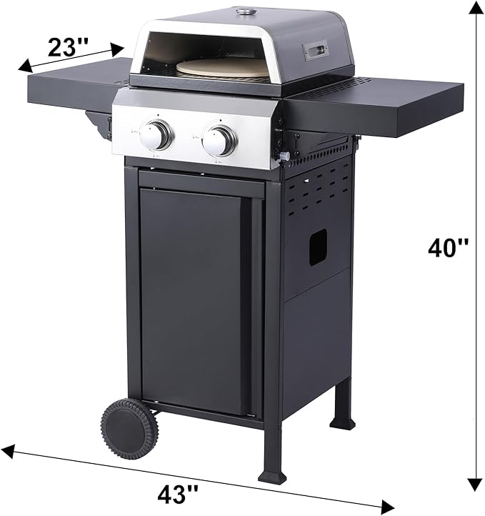 2 Burner Propane Grill with Pizza Box, Durable Lid, Wheels, Foldable Side Tables, Stainless Steel Burner, 24,600 BTU Gas Grill for Patio, Garden Barbecues