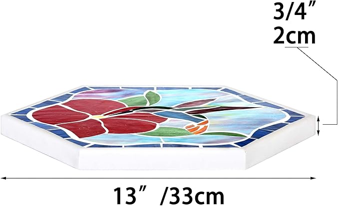 Bieye MSS003 Tiffany Style Stained Glass Mosaic Decorative Stepping Stone for Garden Decor (13" Hexagonal, Hummingbird)