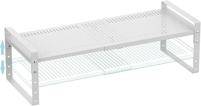 Expandable Spice Rack, Stackable Metal Pantry Storage Shelves Stand, Adjustable Height Cabinet Shelf Organizer Racks(1PACK/WHITE,MEDIUM)