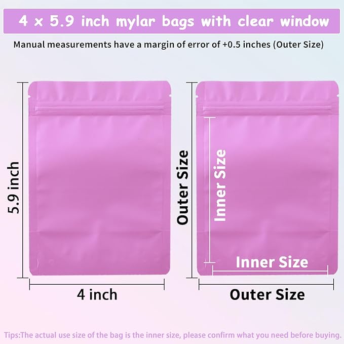 200 Pcs Mylar Bags for Food Storage 4x6 Smell Proof Bag Stand Up, Foil Resealable Bags for Food, Freeze Dried Candy Packaging Sealable Pouch Jewelry Bracelet Pouch for Small Business, Pink