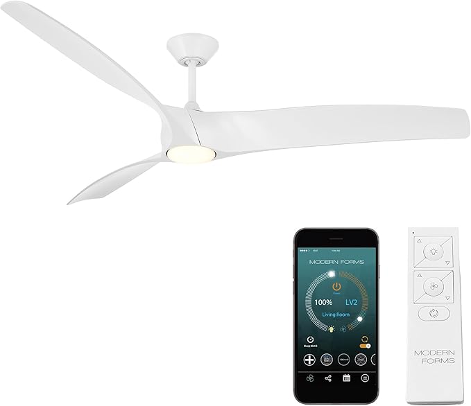 Zephyr Indoor or Outdoor 3-Blade 72in Smart Ceiling Fan in Matte White with Adjustable CCT 2700-3000-4000-5000K LED Light Kit and Remote Control Compatible with Alexa and iOS or Android App