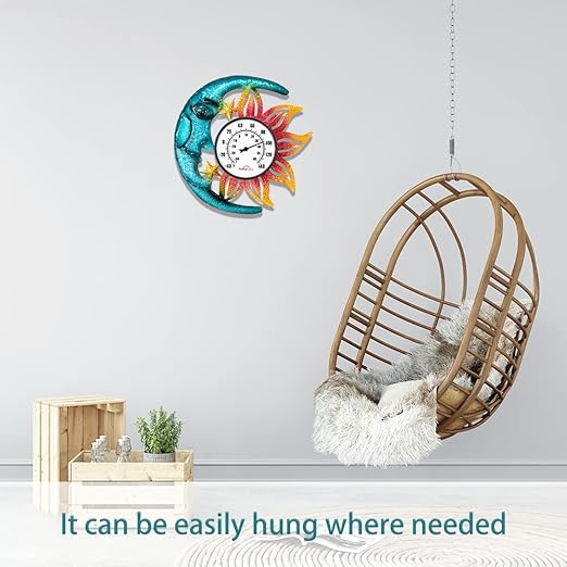 Indoor Outdoor Thermometer, Sun-Moon Wall-Mounted Thermometer Waterproof for Patio Garden Yard & Living Room, No Battery Needed