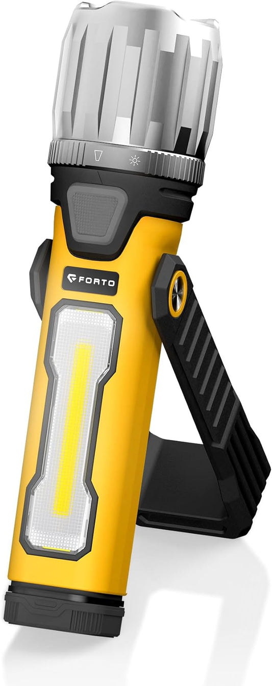 FORTO Magnetic Work Light 2000LM, 5000mAh Rechargeable Flashlight, IPX8 Waterproof Worklight with 240° Rotating Handle, for Emergency, Camping, Garage, Car Repair, Hurricane, Power Outage (Yellow)