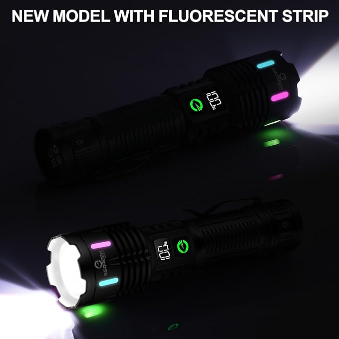 Esgreen Rechargeable Flashlights High Lumens 2000 Single 2 Modes, Super Bright LED Flashlight USB C Long Distance 3280ft, Powerful Long Lasting 10H Heavy Duty Strong Flash Light for Camping Hiking