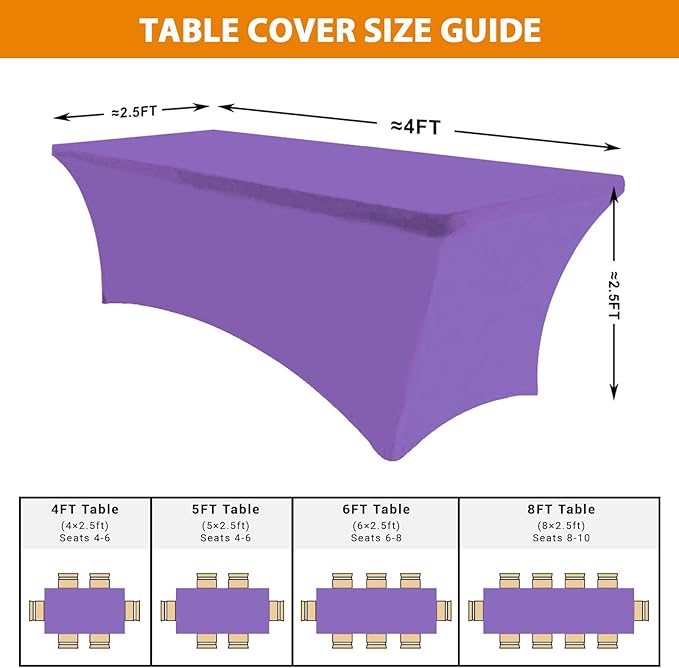 Eurmax USA 4Ft Rectangular Fitted Spandex Tablecloths Wedding Patio Table Covers Event Stretchable Tablecloth (Plum)